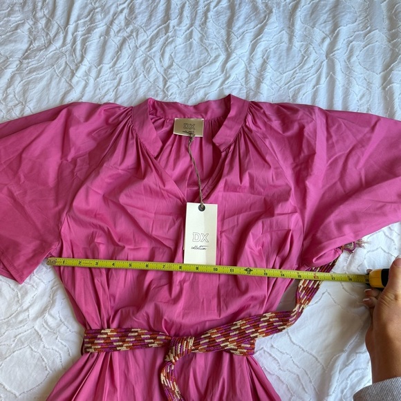 DX Collection Pink Dress with Chevron Belt V Neck - Picture 5 of 6